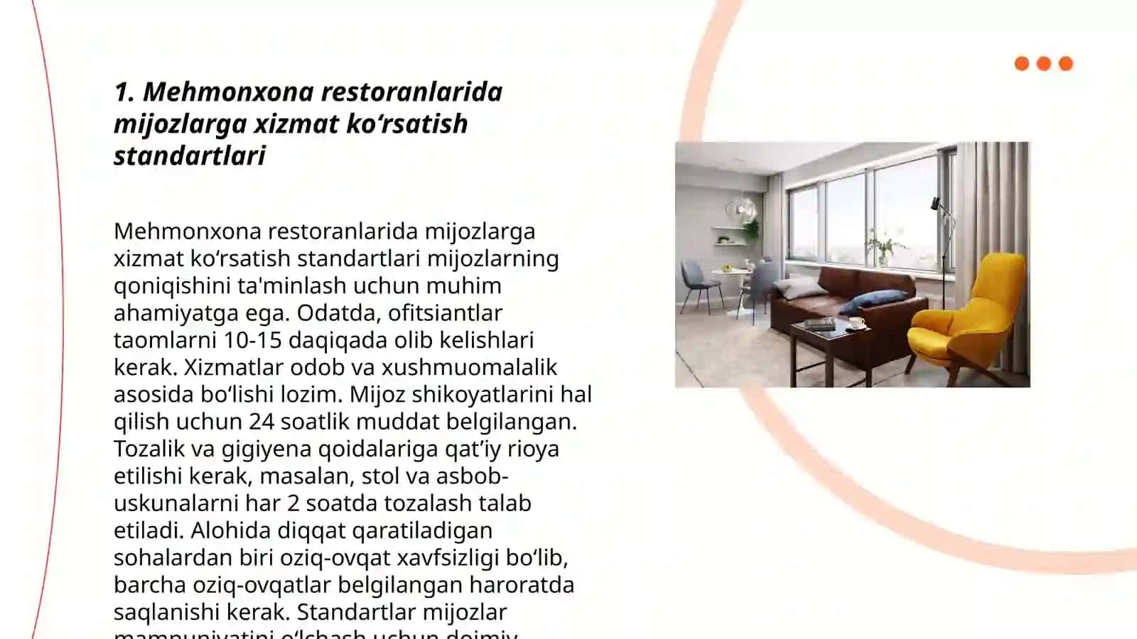 Mehmonxona restoranlarida mijozlarga xizmat ko‘rsatish standartlari 3