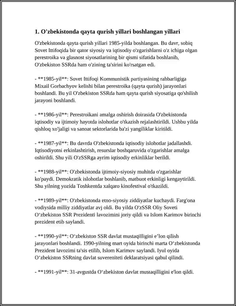 MUSTAQIL ISH Mavzu: "QAYTA QURISH" YILLARIDA O'ZBEKISTONDAGI IJTIMOIY - SIYOSIY VAZIYAT. 3