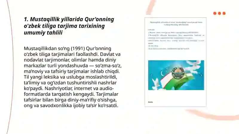 Mustaqillik yillarida quronning o'zbek tiliga tarjima qilinishi va tavsirlari 3
