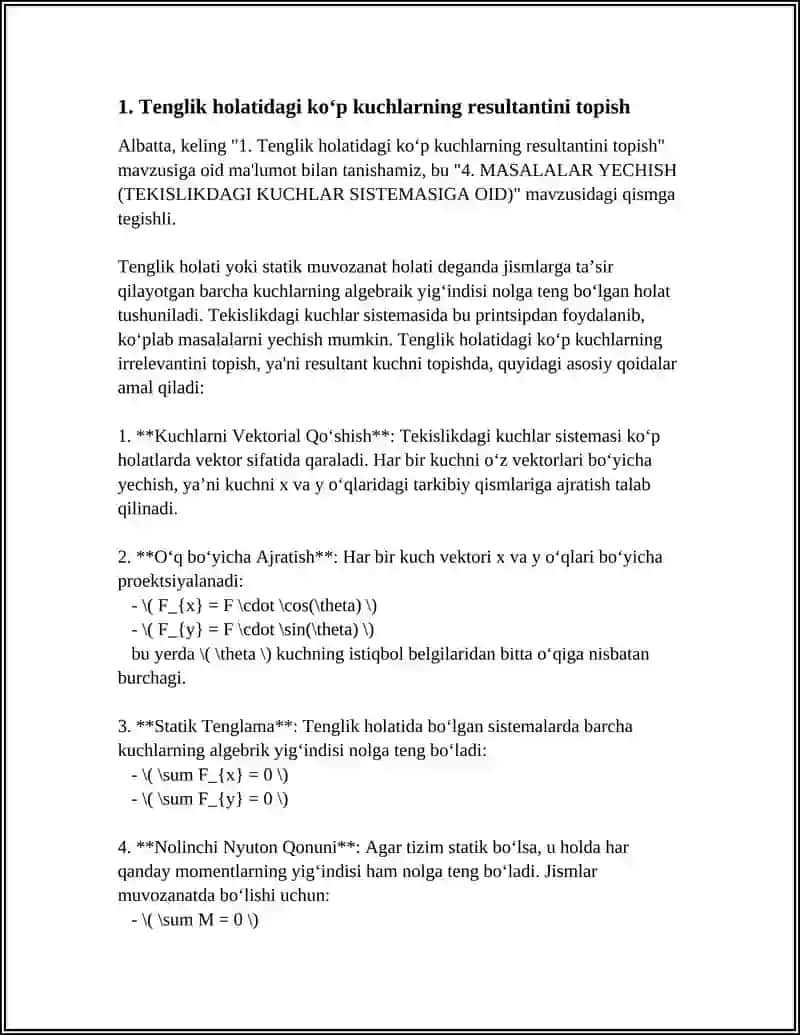 4. MASALALAR YECHISH (TEKISLIKDAGI KUCHLAR SISTEMASIGA OID) 3