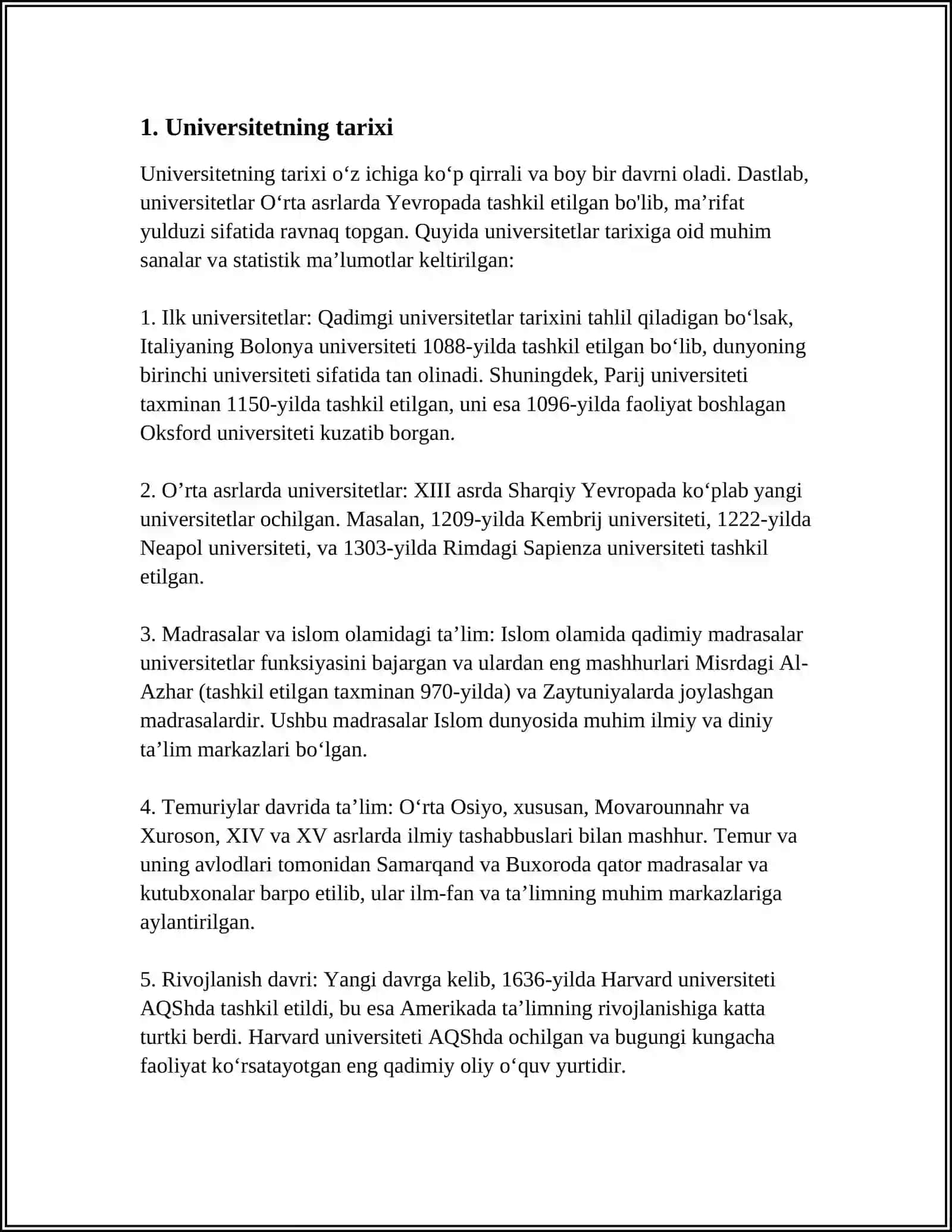 DUNYONING MASHHUR UNIVERSITETLARIDAN BIRI HAQIDA REFERAT TAYYORLASH 3