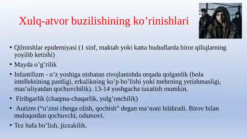 Psixologik omillar-yoshlarda xulqi og’ishishni keltirib chiqaruvchi omillar sifatida 3