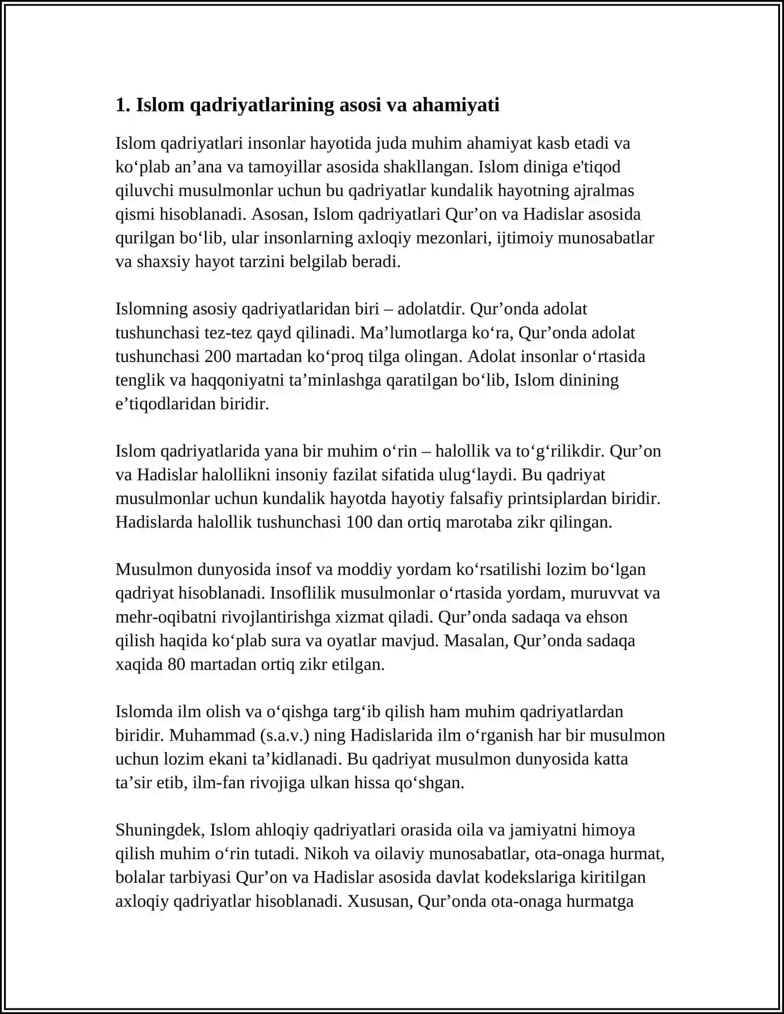 MUSTAQIL ISH Mavzu: ISLOM QADRIYATLARI VA XOZIRGI DAVRDAGI ÕRNI 3