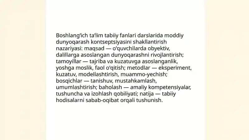 Boshlangʻich taʼlim tabiiy fanlari darslarida moddiy dunyoqarash kontseptsiyasi 3