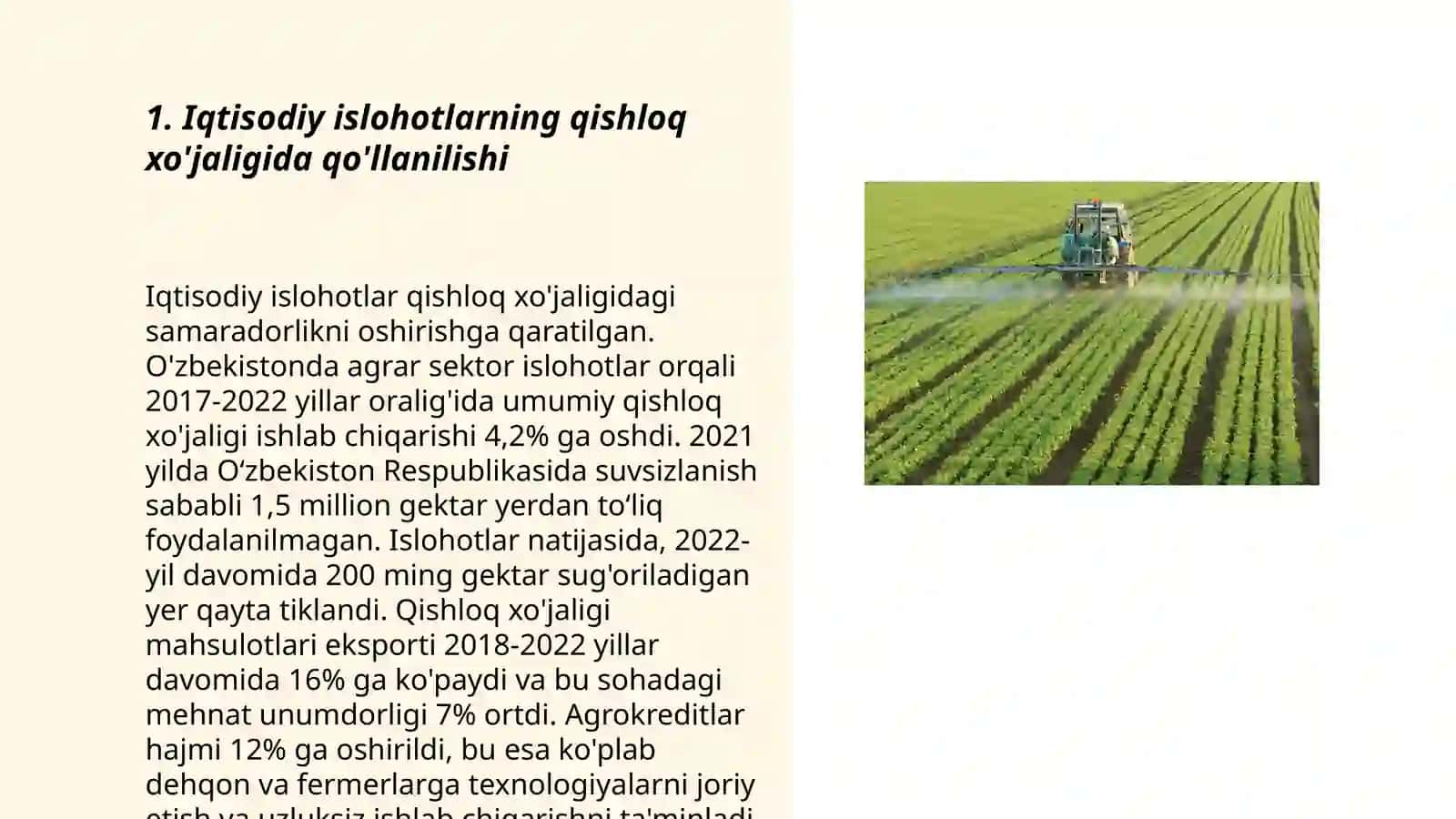 Iqtisodiy islohotlarning qishloq xo'jaligida qo'llanilishi 3