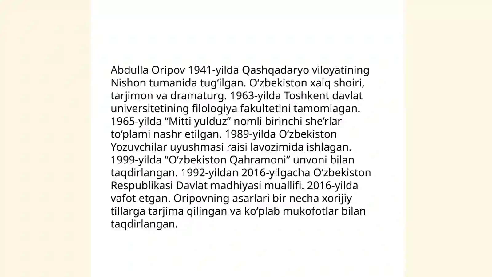 Abdulla Oripov hayoti va ijodi 3