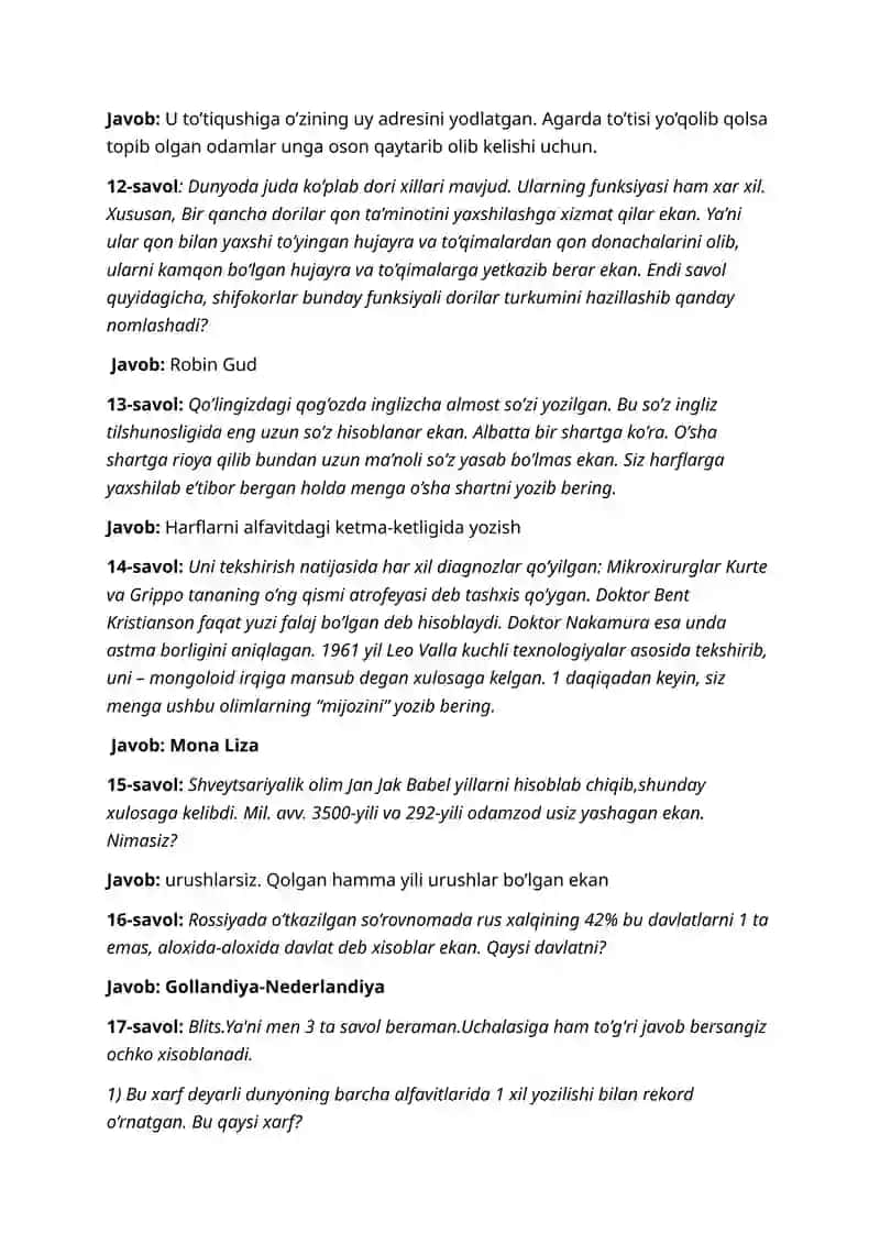 Zakovat 40ta savol javoblari bilan birgalikda. 3