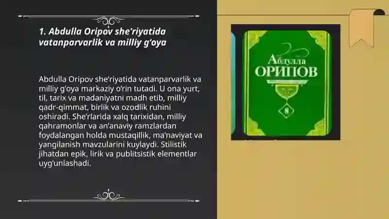 Abdulla Oripov sheʼriyatida mavzu va ğoya masalasi 3