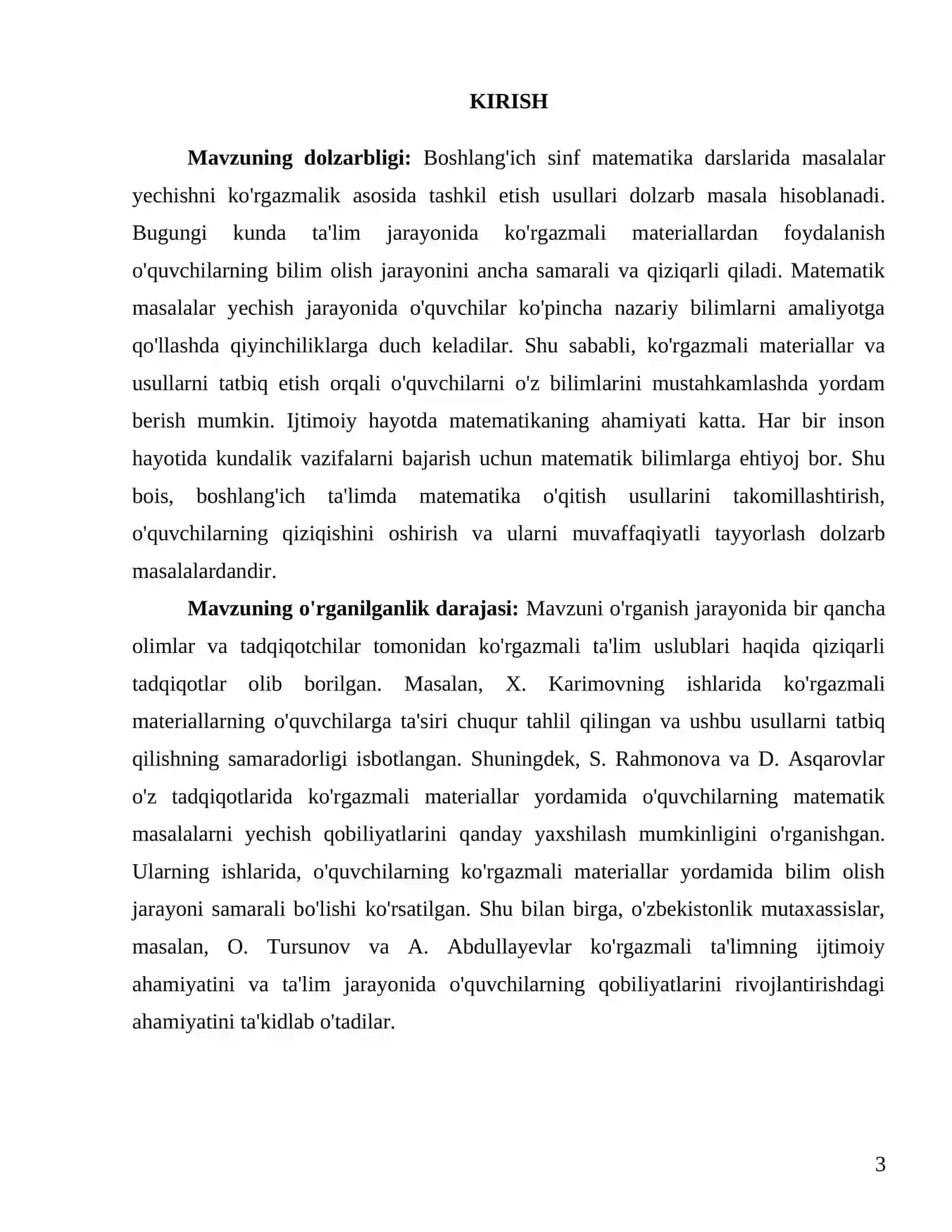 "Boshlang'ich sinf Matematika darslarida masalalar yechishni ko'rgazmalik asosida tashkil etish usullari" 3