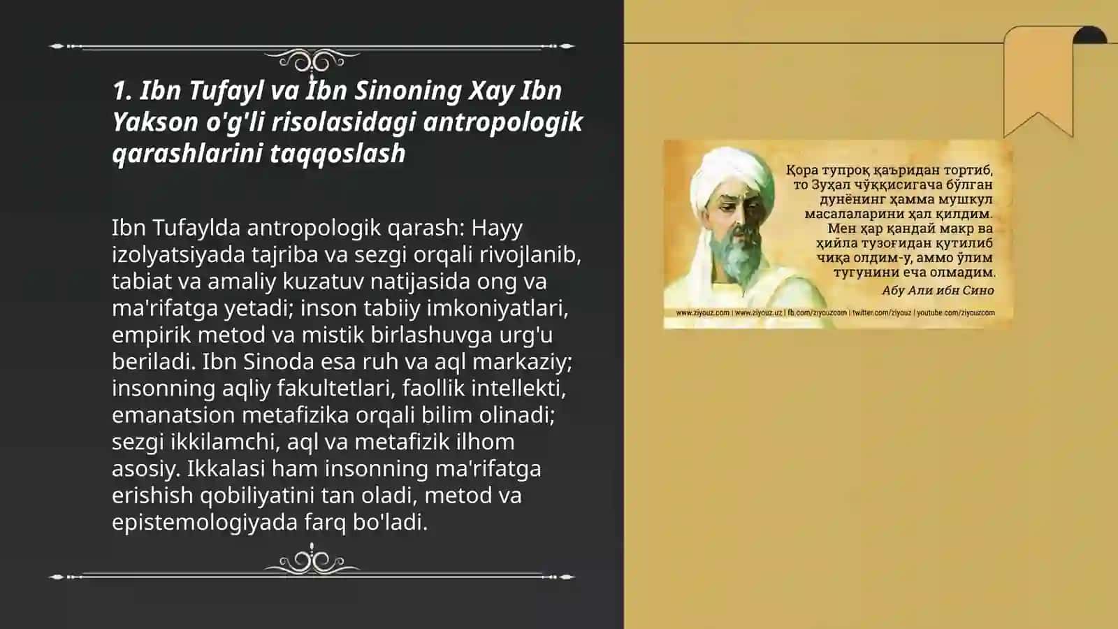 Ibn Tufayl va Ibn Sinoning Xay Ibn Yakson oʼgʼli risolasidagi antropologik qarashlarini taqqoslash 3