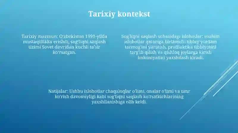 Mustaqillik Yillarida Sog'Liqni Saqlash Sohasida Amalga Oshirilgan Islohotlar 3