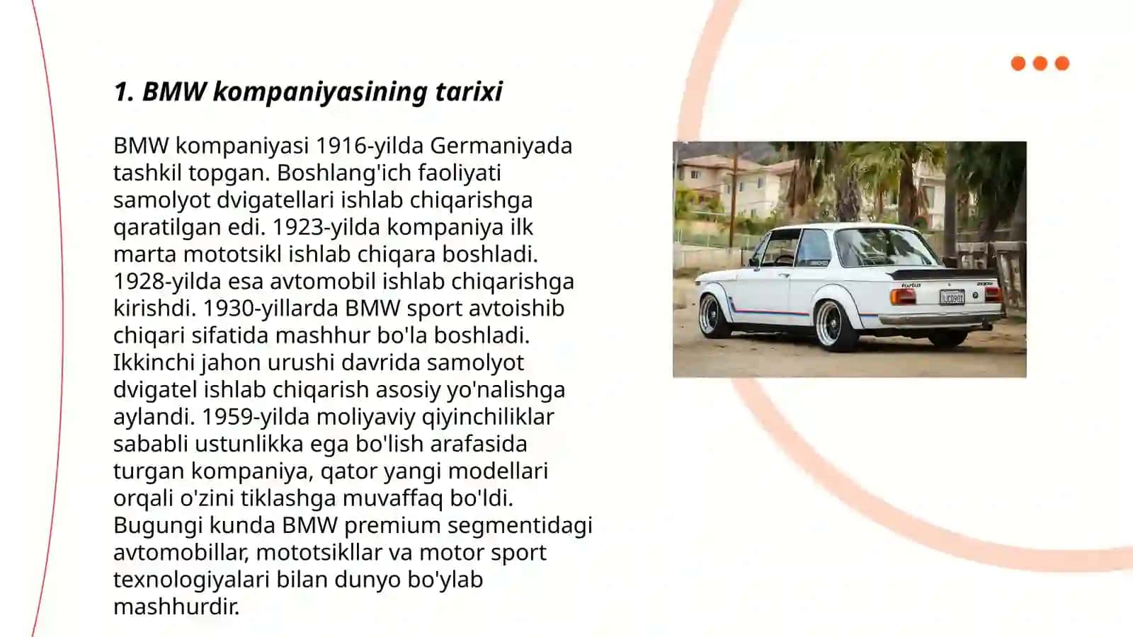 BMW mashinalari turlari va Bmw kompaniyasining tarixi 3