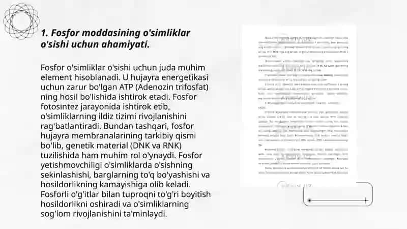 Fosfor moddasining o'simliklar o'sishi uchun ahamiyati 3