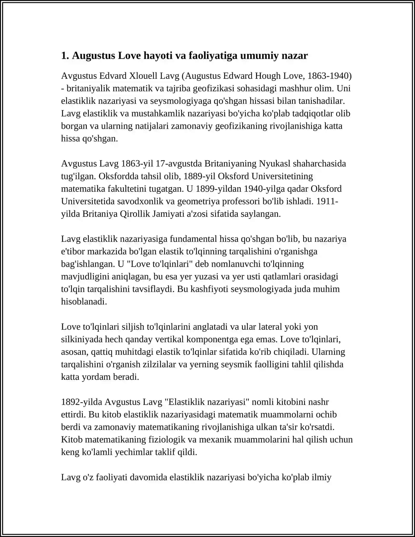 MUSTAQIL ISH Mavzu: AUGUSTUS LOVE HAYOTI HAQIDA 3