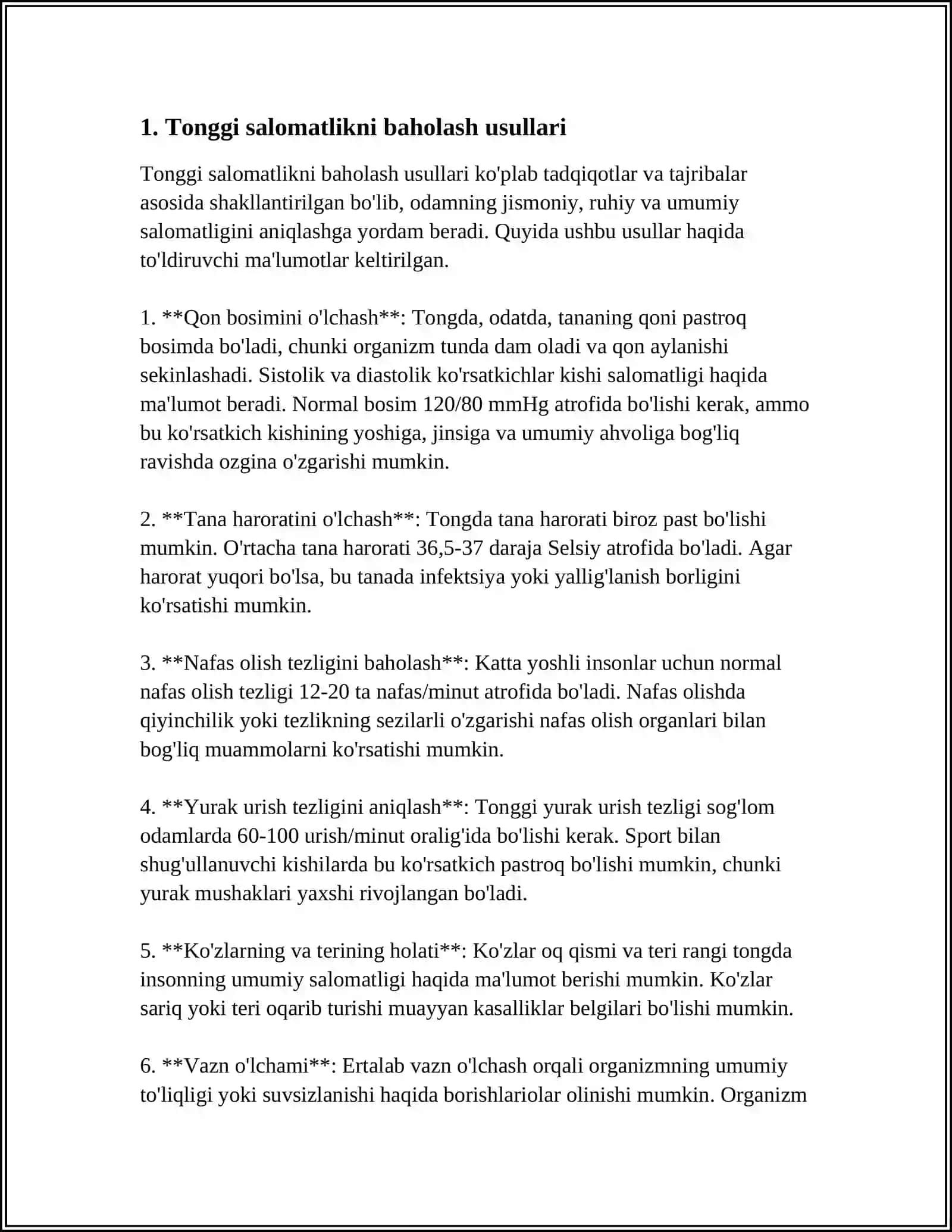 BEMORNING SALOMATLIGINI BAHOLASH 3