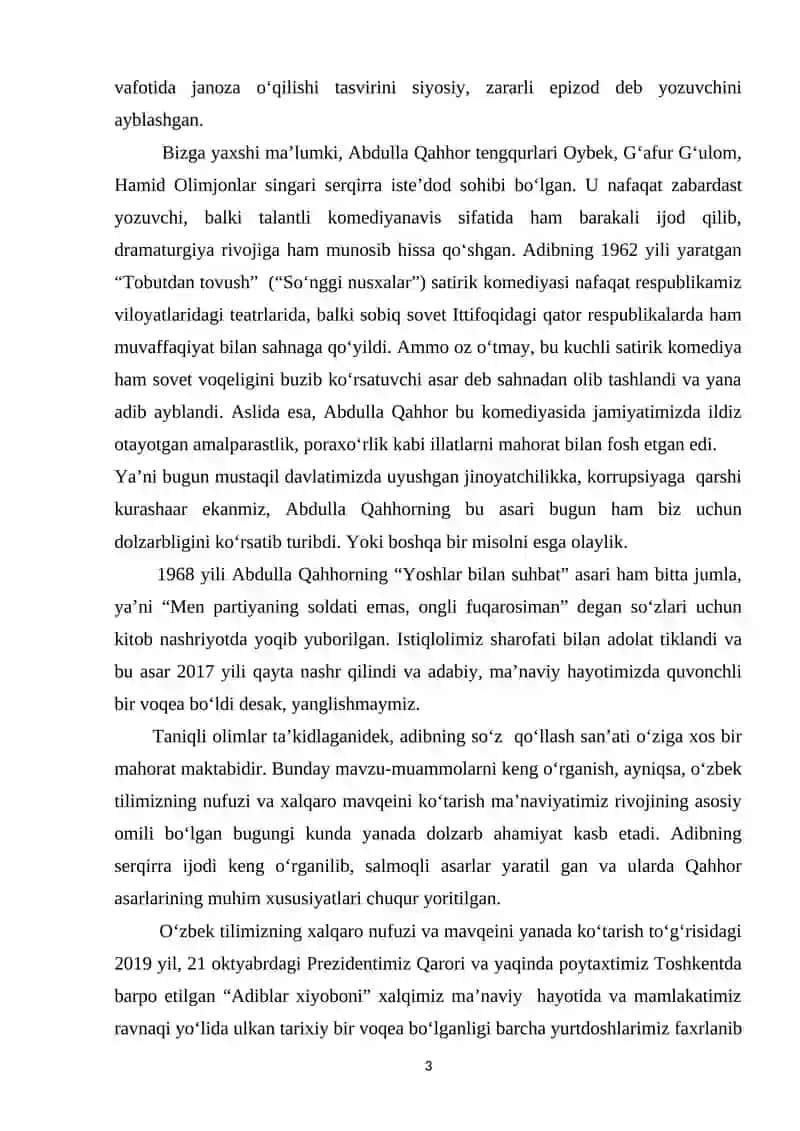 ADIBNING BADIIY TIL MAHORATINI O‘RGANISH (ABDULLA QAHHOR HIKOYALARI MISOLIDA) 3