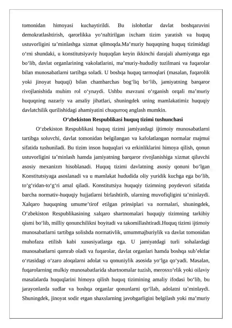 Ma’muriy huquqning O‘zbekiston Respublikasi huquq tizimidagi o‘rni 3