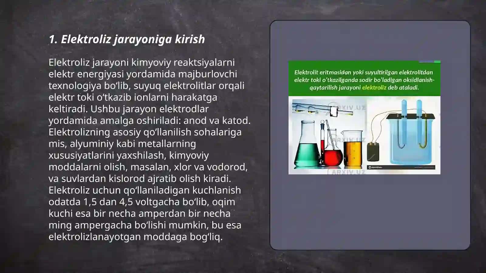 Sanoatda elektroliz jarayonini qoʻllash 3