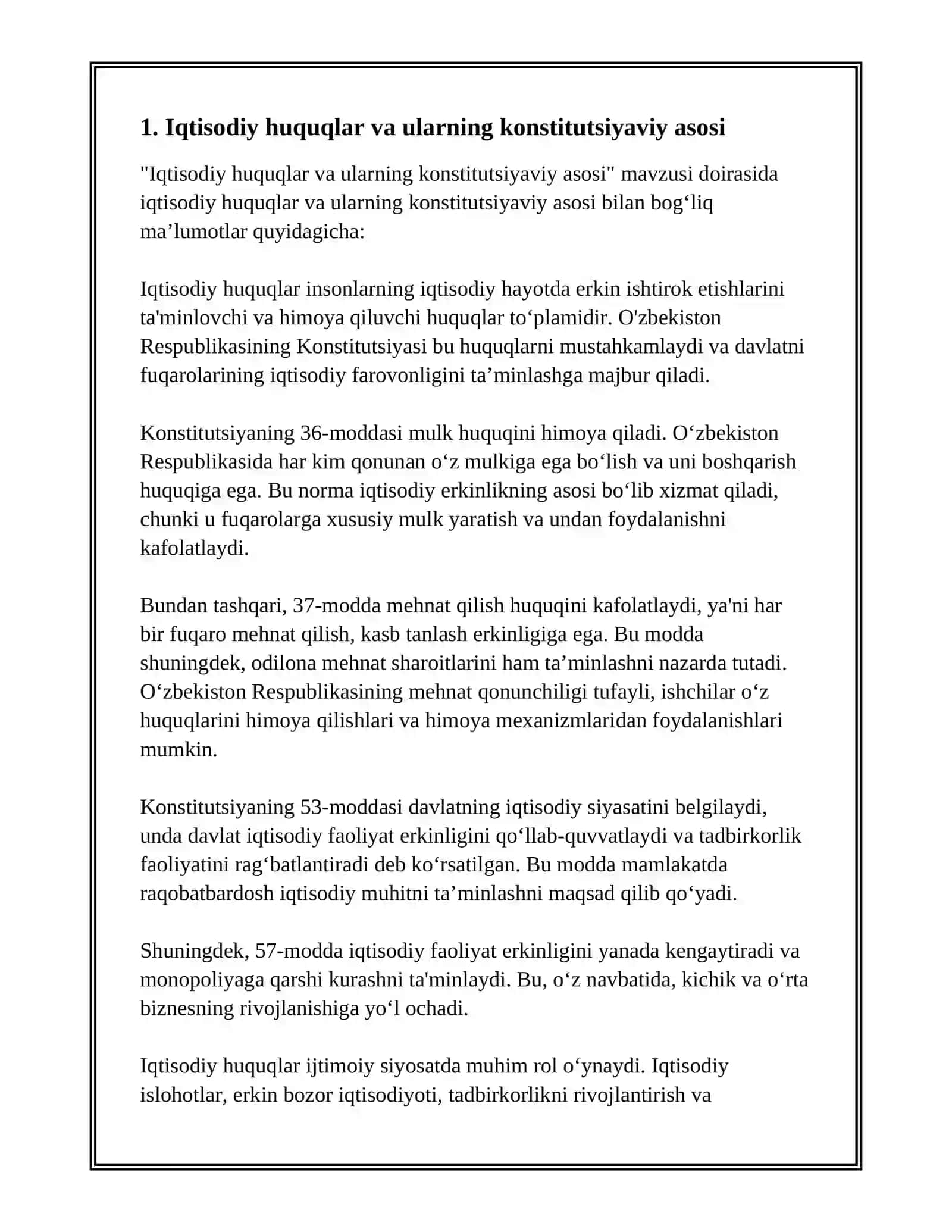 IQTISODIY, IJTIMOIY, MADANIY VA EKOLOGIK HUQUQLARNING KONSTITUTSIYAVIY ASOSLARI 3