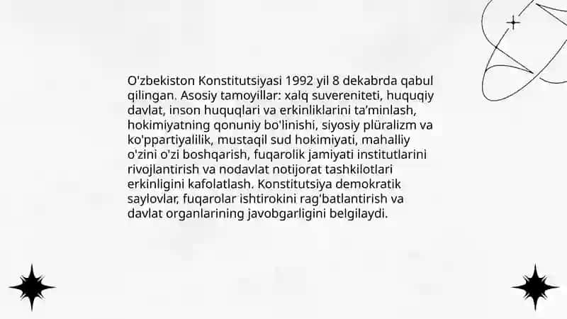 O'zbekistonda demokratik fuqarolik jamiyati asoslarining shakllanishi, amalga oshirilgan siyosiy islohotlar Tojiqulov Ozodbek 3