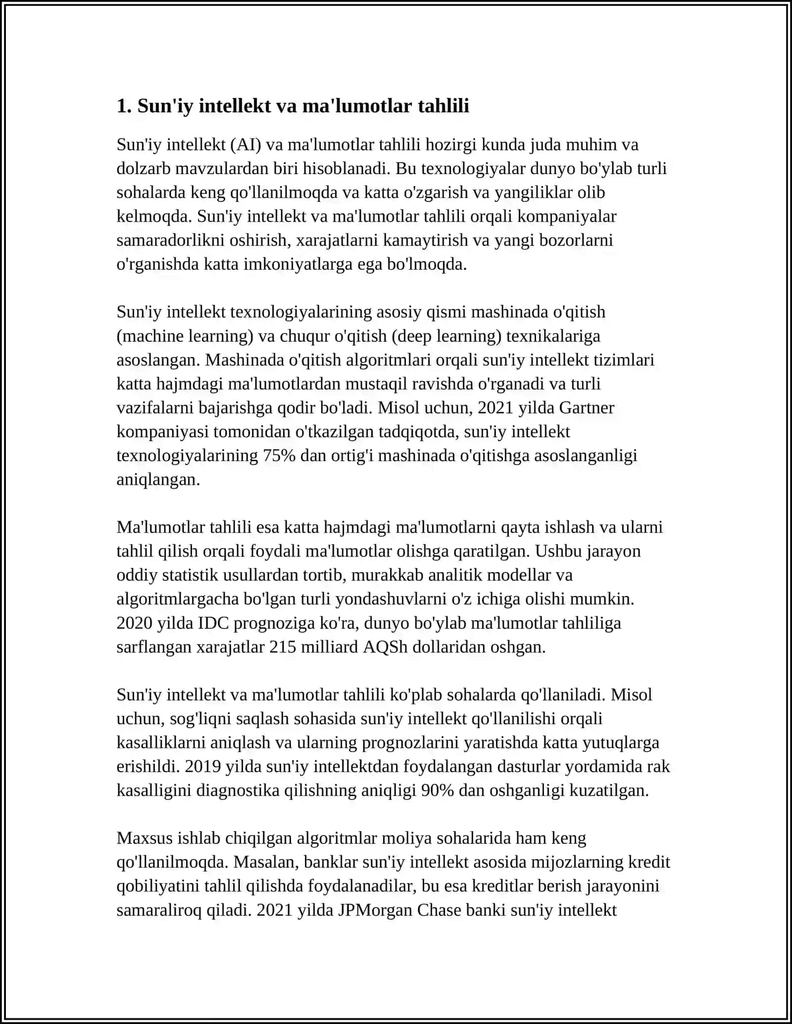 MUSTAQIL ISH Mavzu: MA`LUMOTLARNING INTELLEKTUAL TAHLILI TEXNOLOGIYASI 3