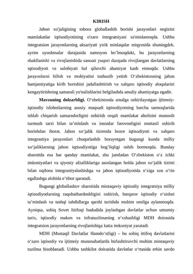 “Iqtisodiyotning MDH mamlakatlari doirasida integratsiyalashuv tendensiyalari” mavzusida ilmiy ish 3
