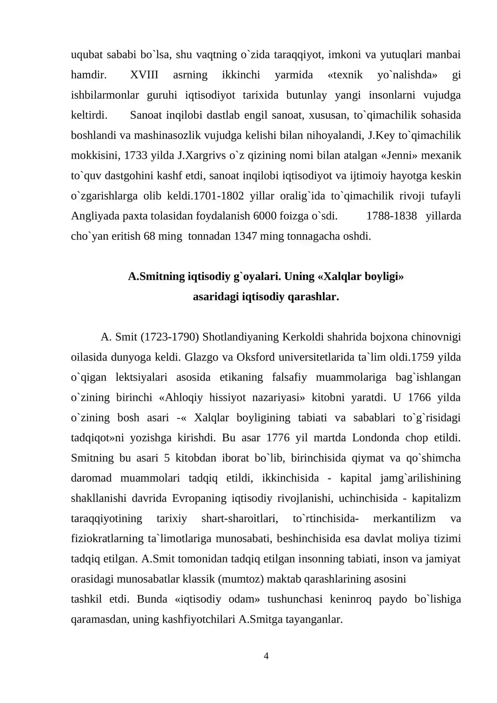 A.Smit uslubi. Uning mehnat taqsimoti, ayirboshlash va pul haqidagi ta`limotlari 3