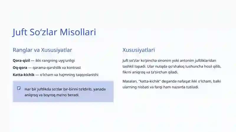 Juft va Takror Soʻzlar: Oʻzbek Tilining Qiziqarli Fenomeni 3