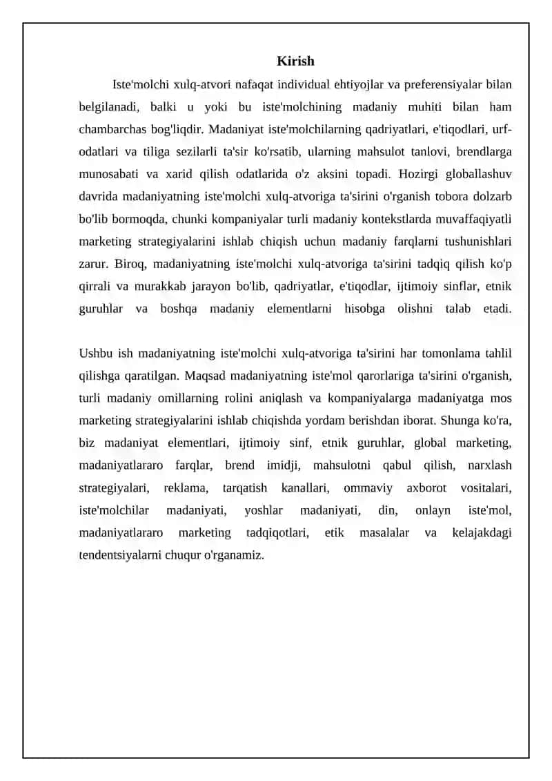 Madaniyatning iste'molchi xulqiga ta'sirini o'rgatish 3