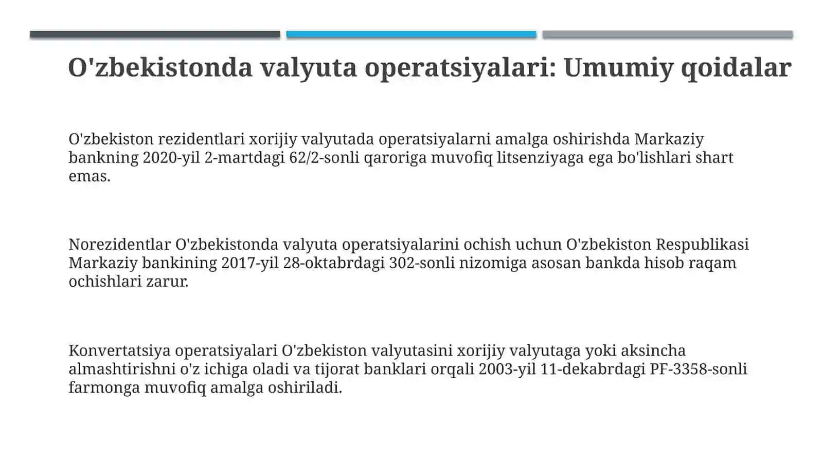 O‘zbekiston Respublikasida valyuta operatsiyalarini amalga oshirish 3