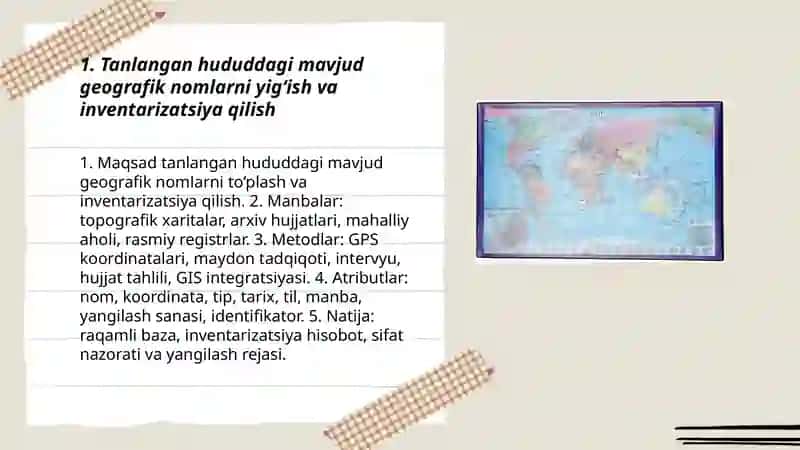 Geografik nomlarni standartlashtirish boʻyicha amaliy topshiriqlar (tanlangan hudud bo'yicha) 3