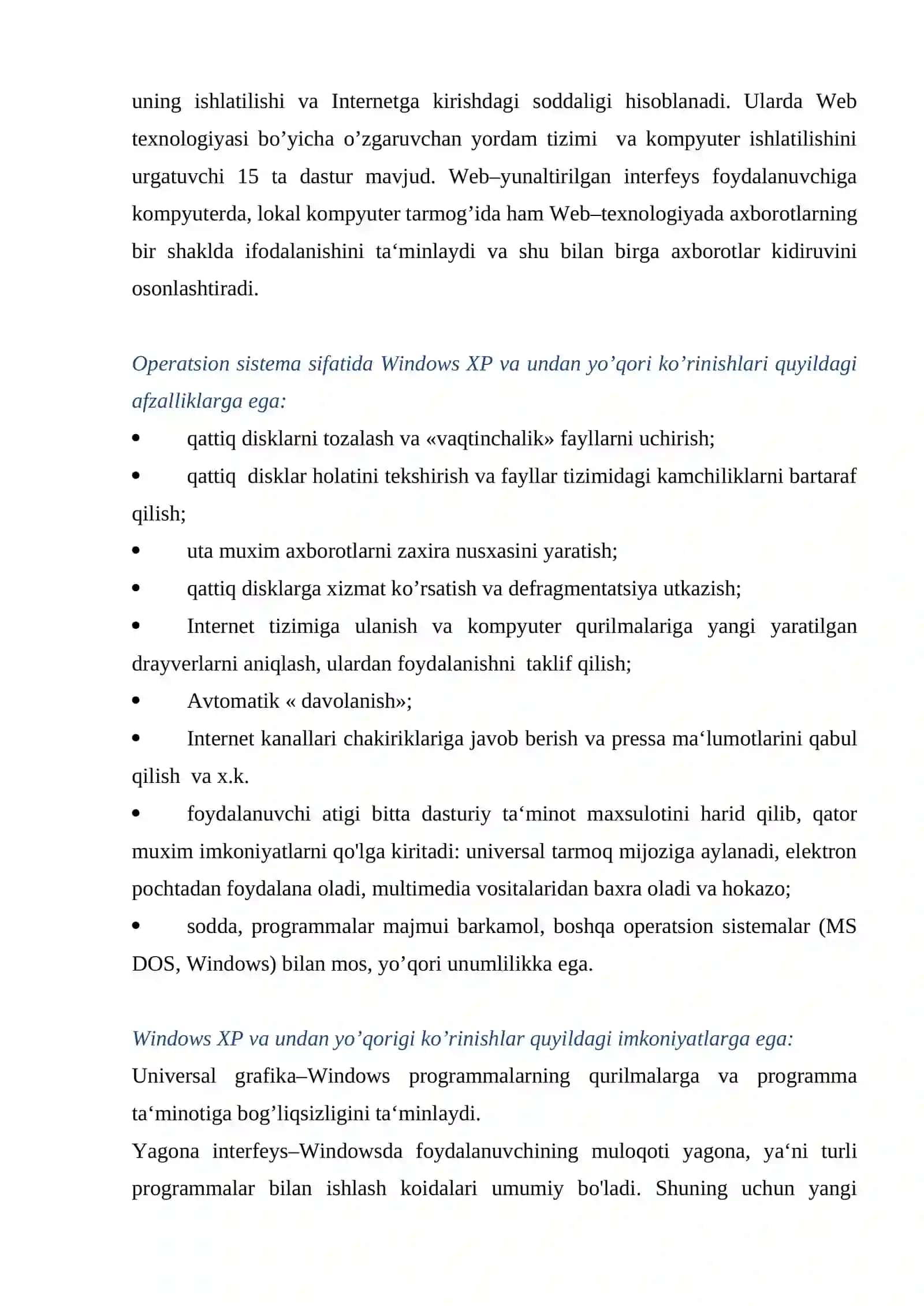 Windows XP operatsion sistemasi. Windows ish stoli. Asosiy ob‘ektlar va boshqarish usullari 3