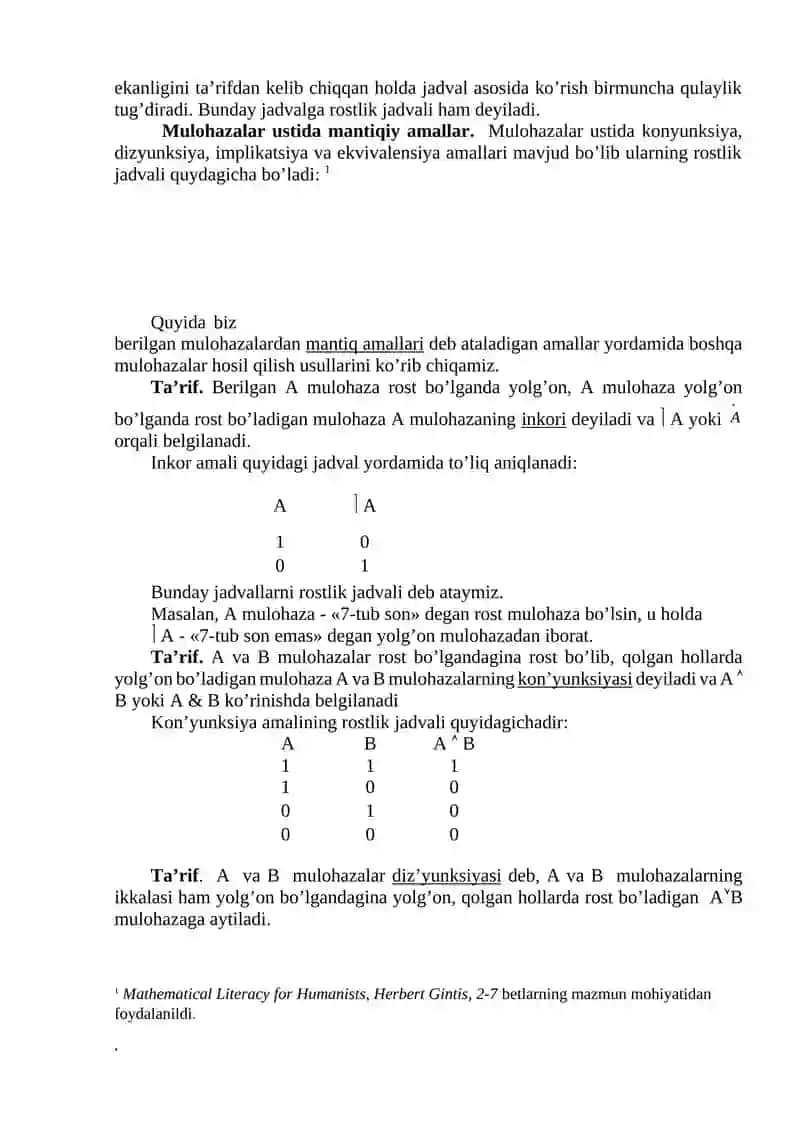 Mulohazalar va ular ustida amallar. Predikatlar, kvantorlar 3