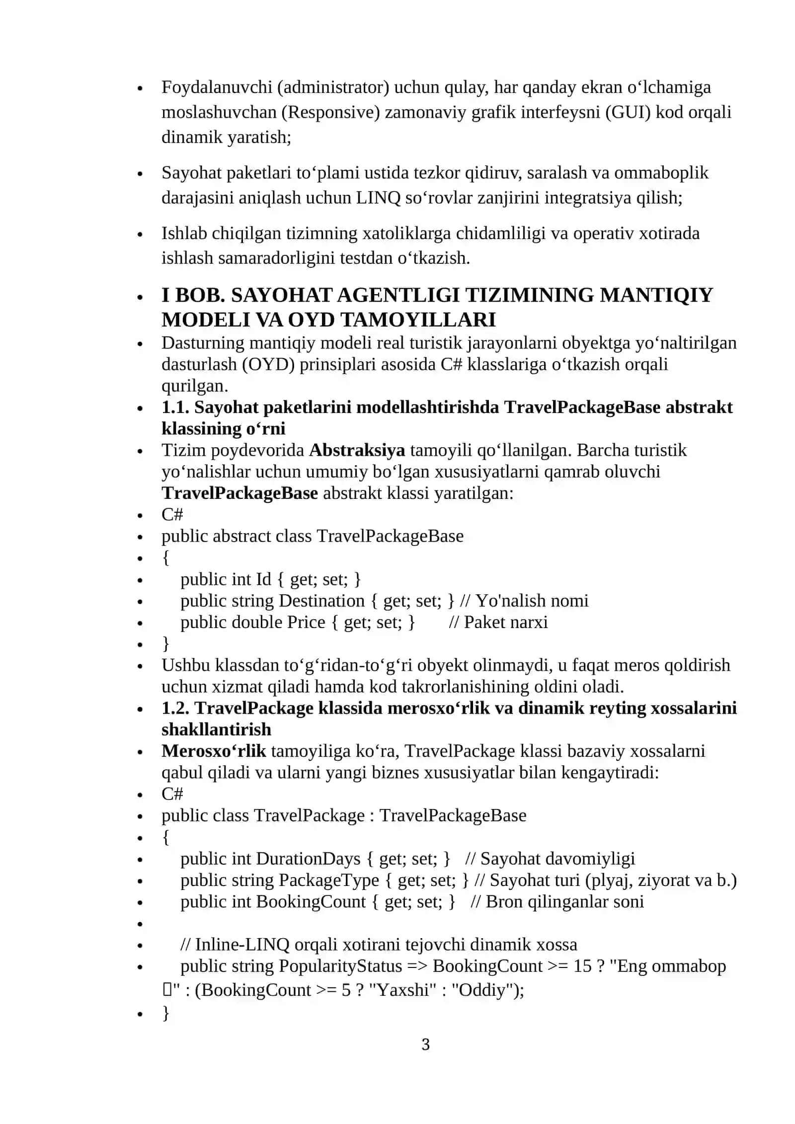 “Sayohat agentligi boshqaruv tizimi” dasturini yaratish 3