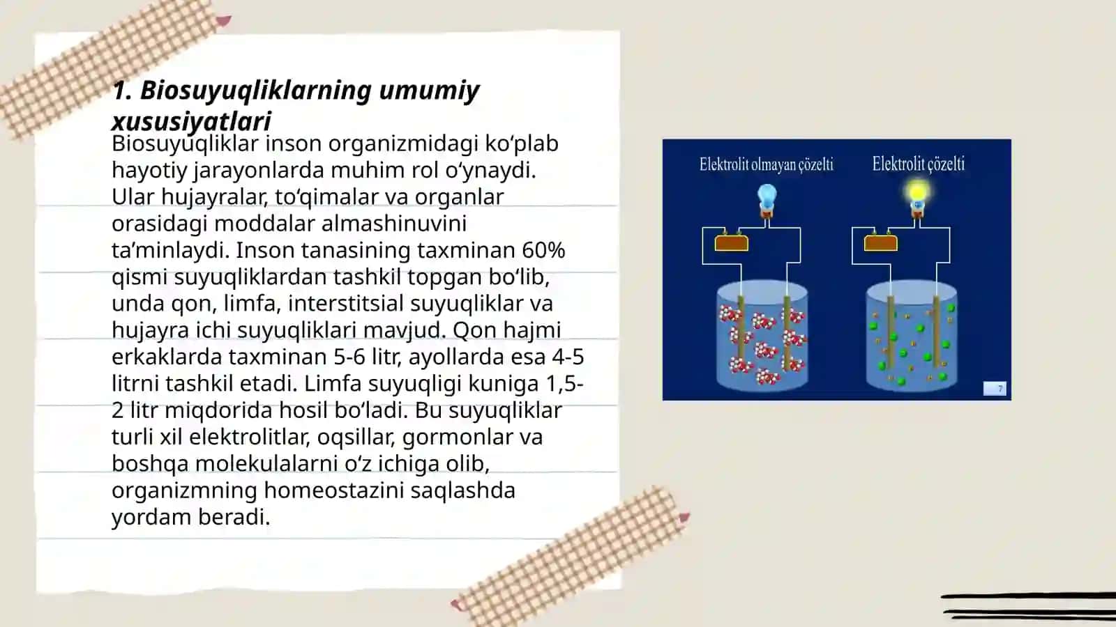 Organizmning biosuyuqliklari elektrolit va noelekttolit eritmalari sifatida 3