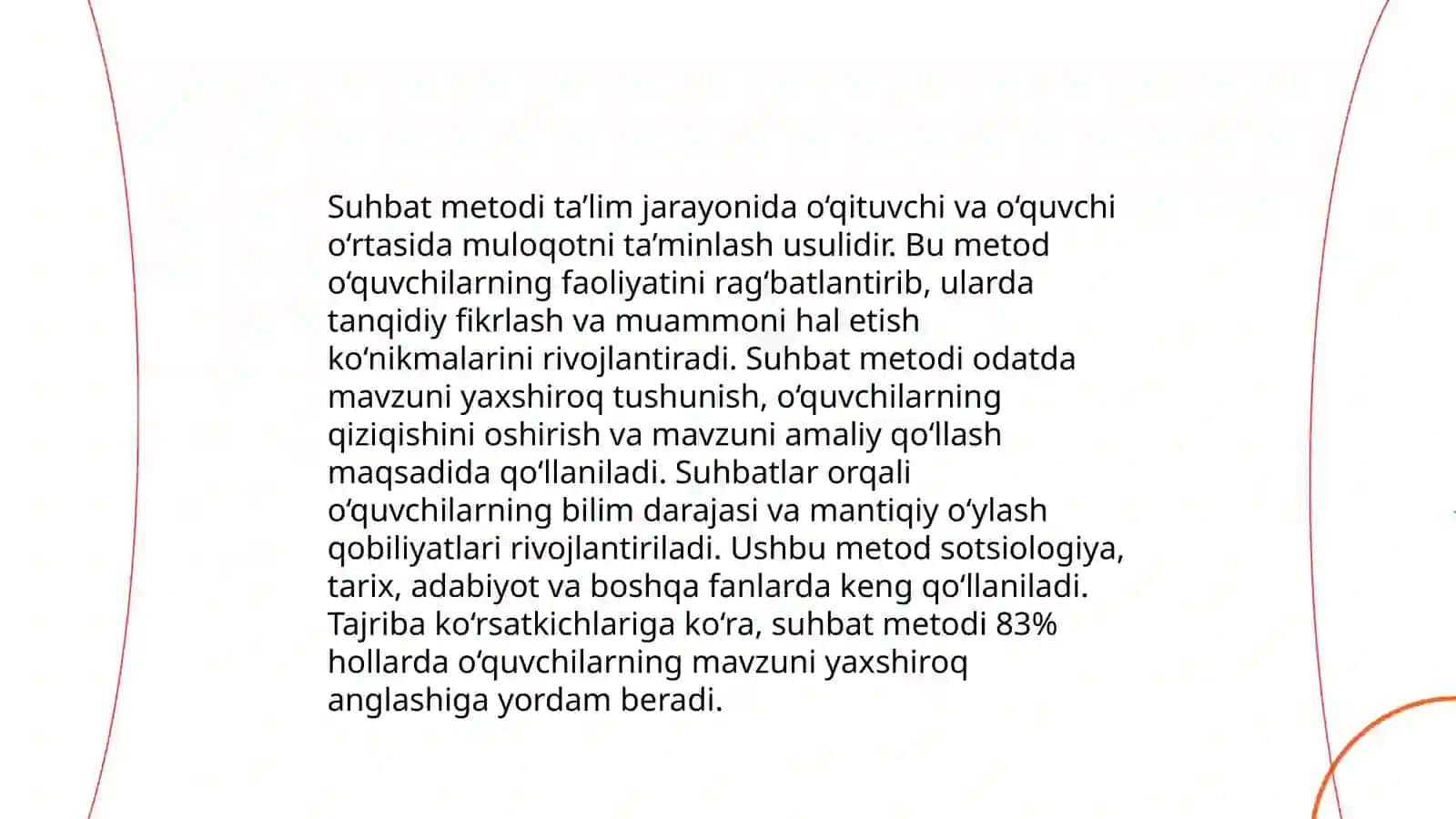 Suhbat metodi:turlari va unga qo'yiladigan asosiy talablar 3