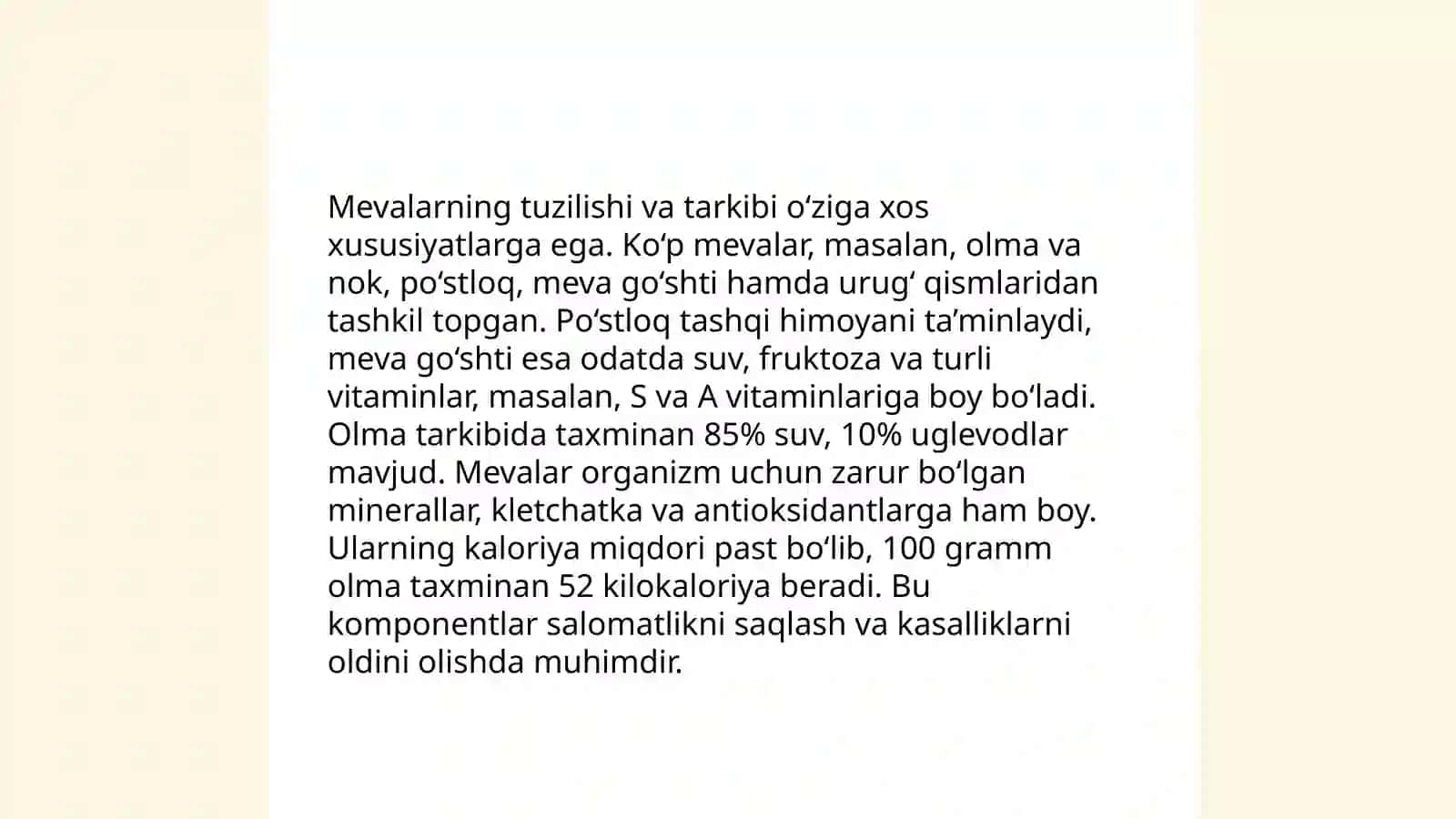 Mevalarning tuzulishini oʻrganish bir va ikki pallali oʻsimliklarning uzunligi tuzulishini oʻrganish 3