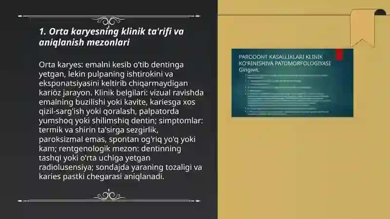 Orta karyesni klinik kechishi va shakliga qarab davolash 3