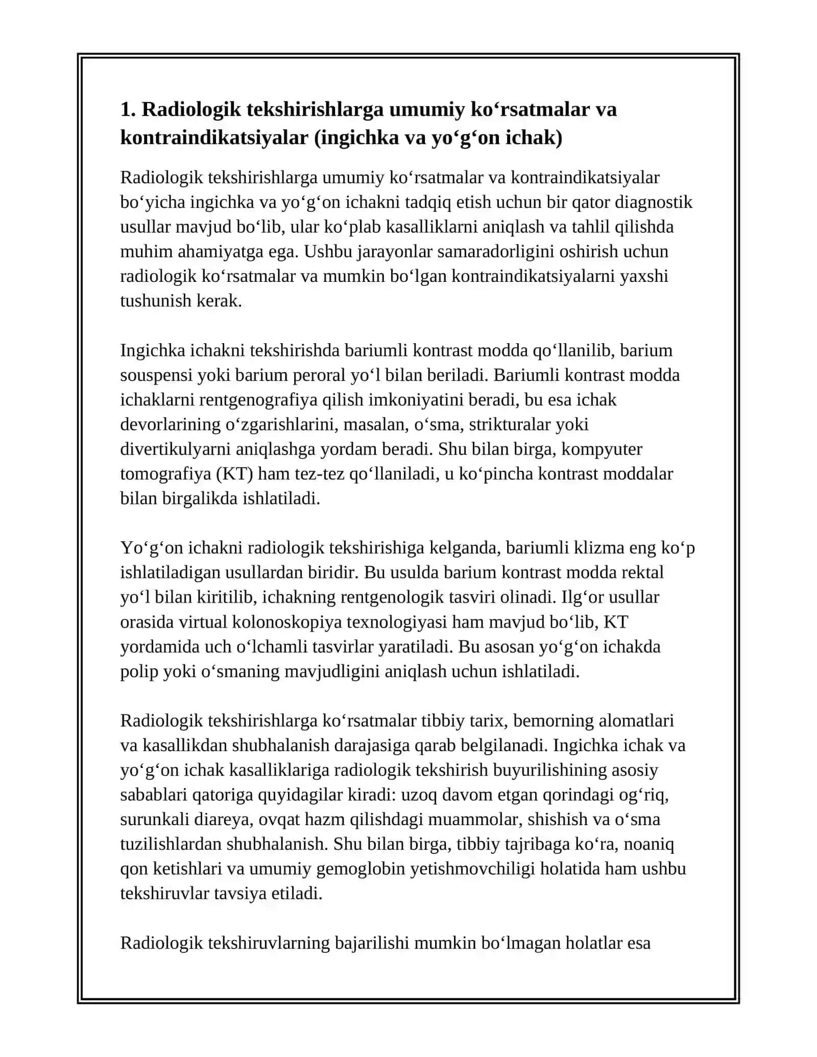 INGICHKA ICHAK VA YOʻGʻON ICHAK KASALLIKLARINI RADIOLOGIK TEKSHIRISH USULLARI 3