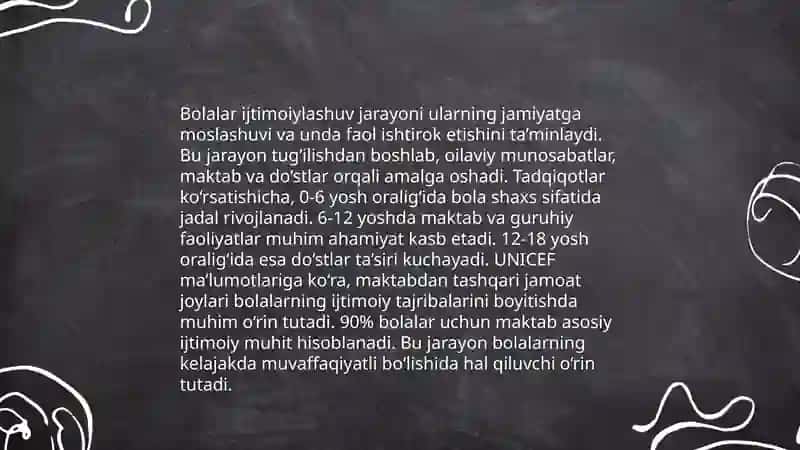 Ijtimoiyladhtirish bolalar tomonidan guruhdan ijtimoiy xulq atvor meyorlarining o'zlashtirilishi,qabul qilinishi va rayo etilishiga raxbarlik bolalarning ijtimoiy lashuv sohalarini o'rganishi 3