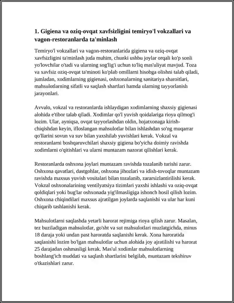 TEMIRYO'L VOKZALLARI VA VAGON-RESTORANLARIDA OVQATLANISH XIZMATLARINI TASHKIL ETISH 3