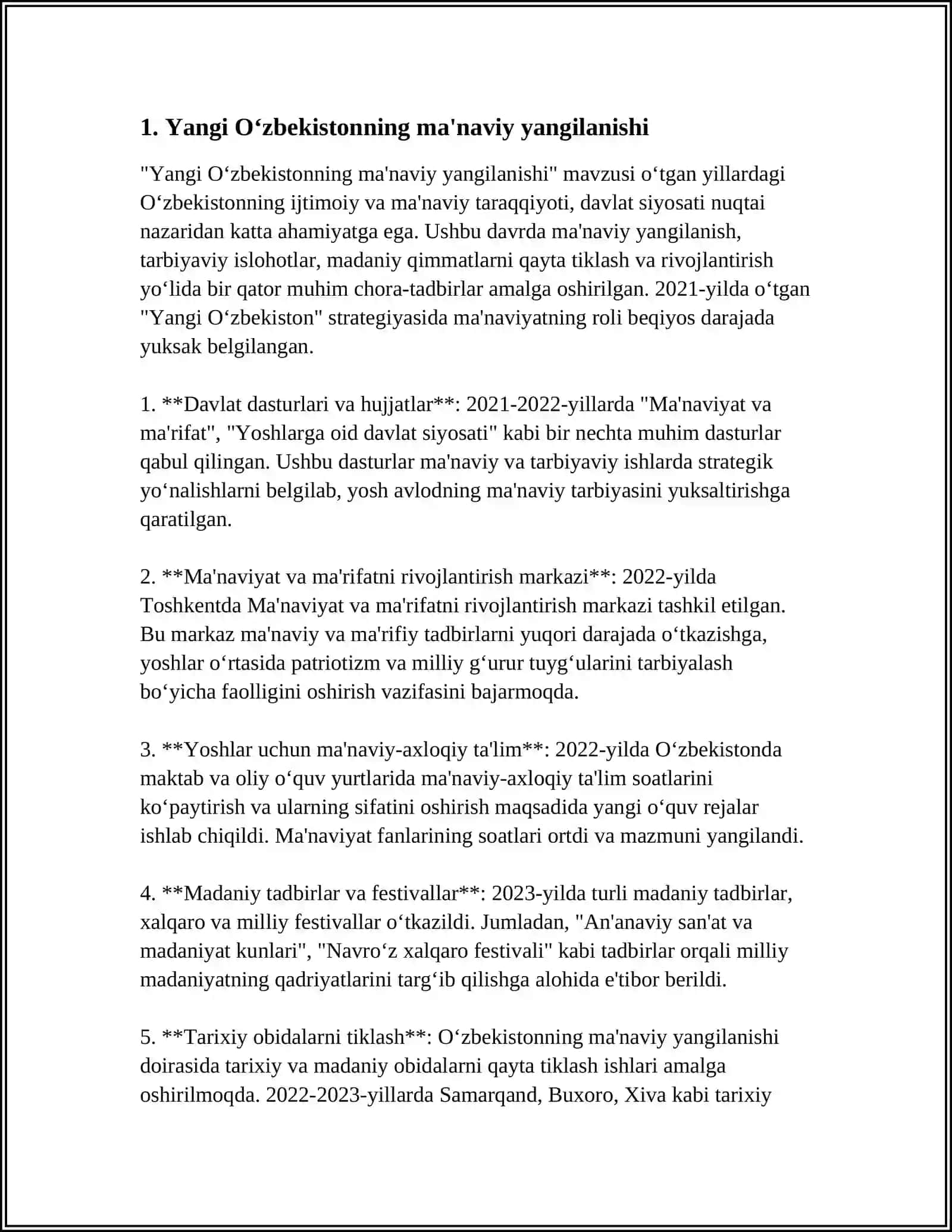 YANGI ÔZBEKISTONDA AMALGA OSHIRLAYOTGAN MANAVIY ÒZGARISHLAR 3