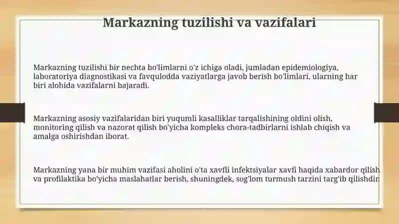 Karantin va o'ta xavfli infeksiyalar profilaktika markazida epidemiyaga qarshi chora tadbirlar 3