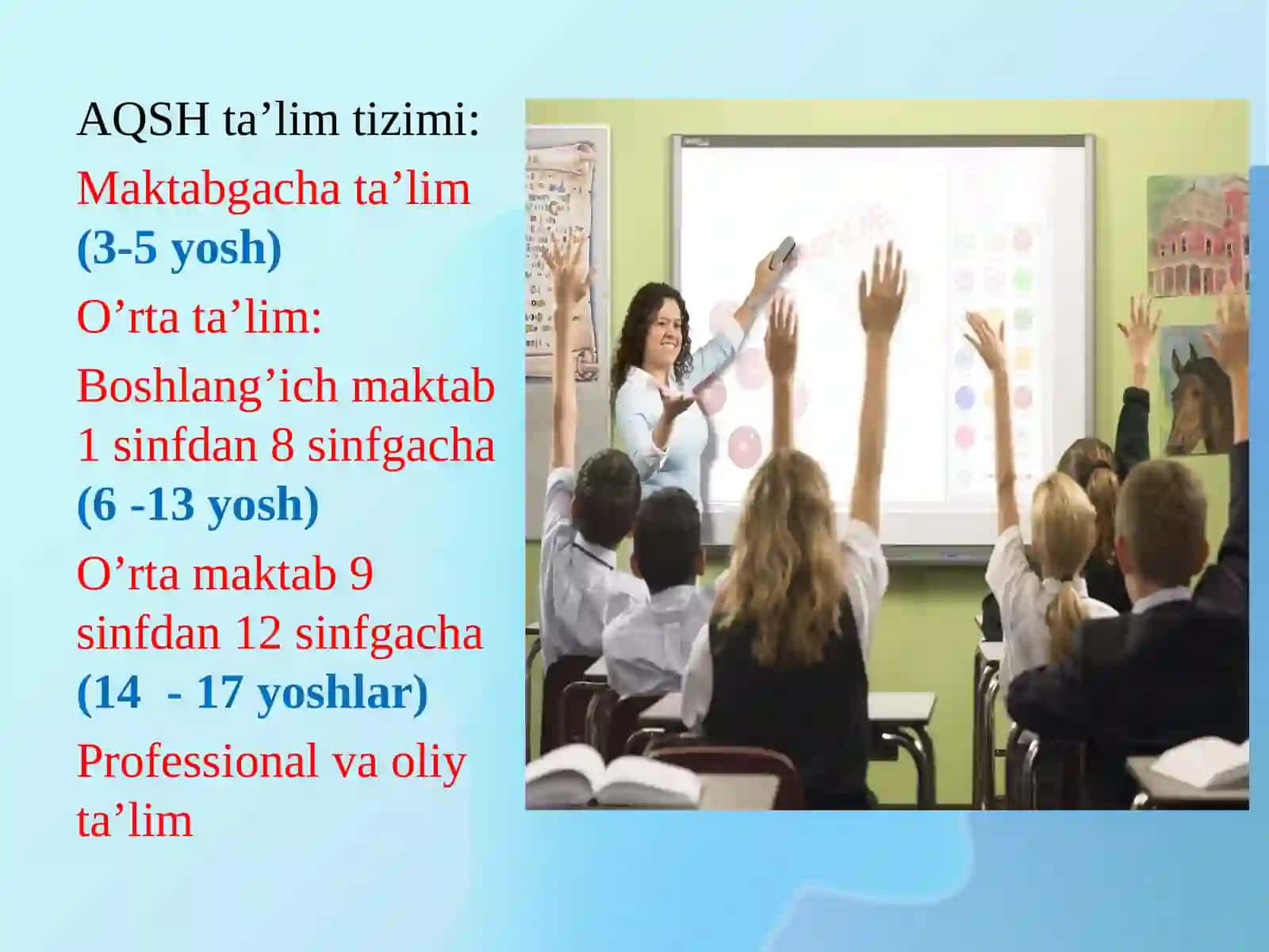 AMERIKA QO`SHMA SHTATLARIDATA’LIM TIZIMINING TUZILISH VA O`ZIGA XOC TOMONLARI 3