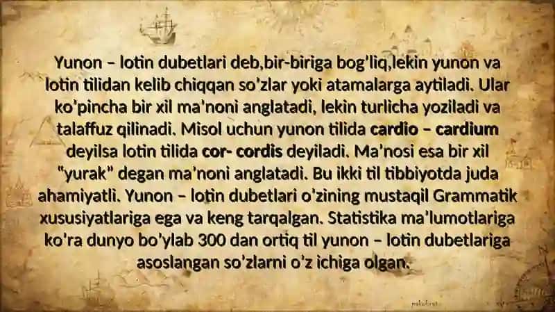YUNON – LOTIN DUBETLARI VA YAKKA AELLAR. TURLI FIZIK XUSUSIYAT, SIFAT, MUNOSABAT VA BOSHQA BELGILARNI IFODALOVCHI YAKKA AELLAR. 3