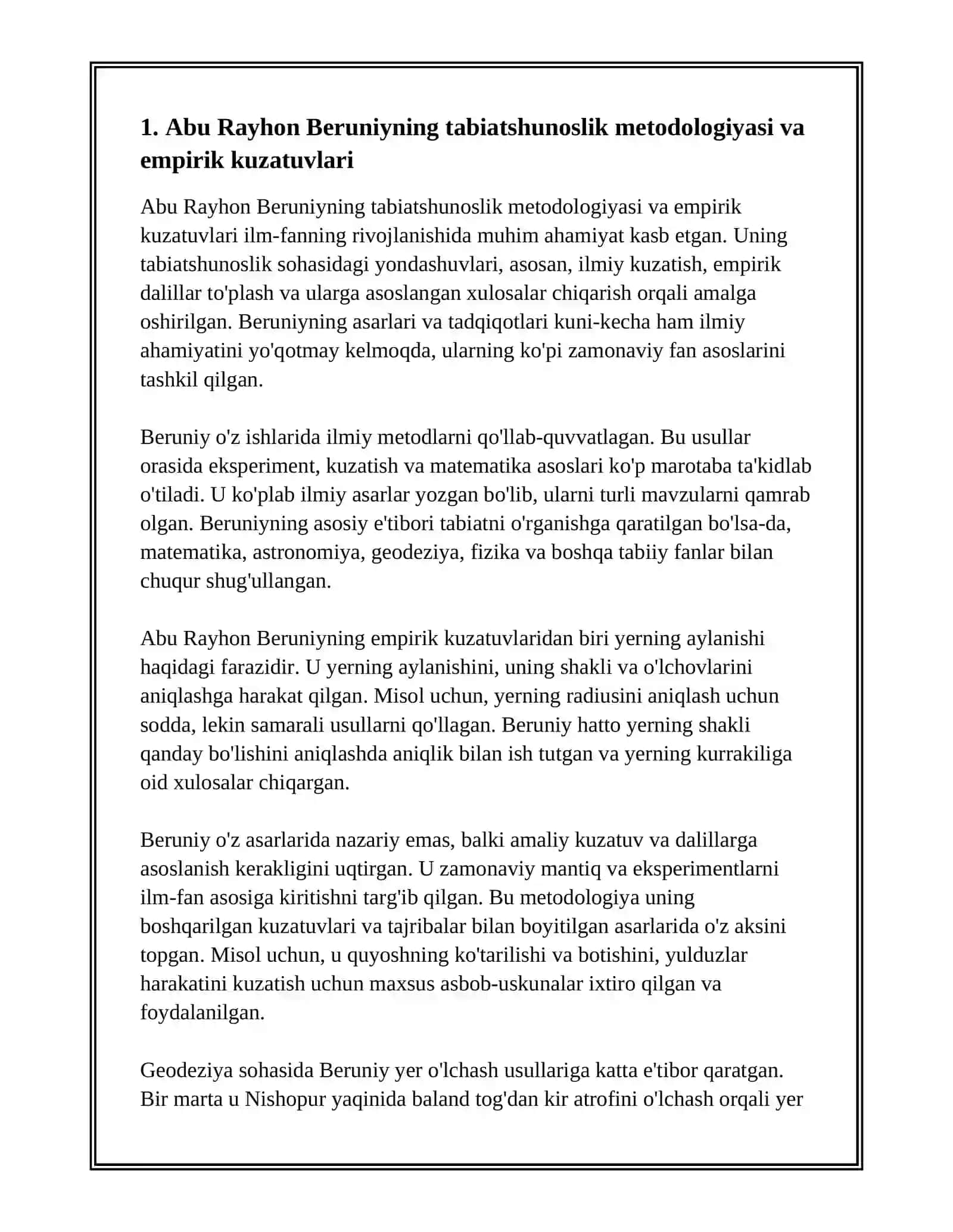 ABU RAYHON BERUNIYNING TABIIY ILMIY QARASHLARI VA MANAVIY MEROSI 3