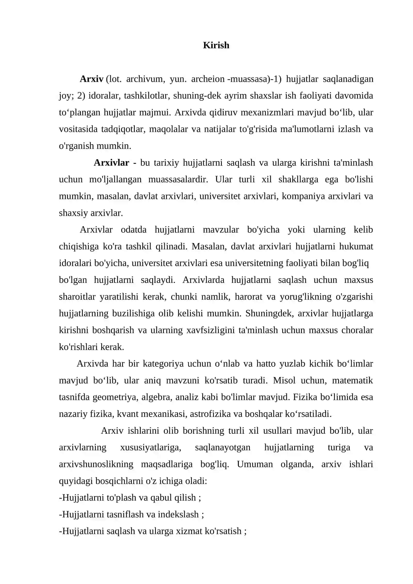 ARXIV FONDLARI, KOMPONENTLARI VA ARXIV HUJJATLARINI SAQLASH. ARXIVSHUNOSLIK KASBI 3