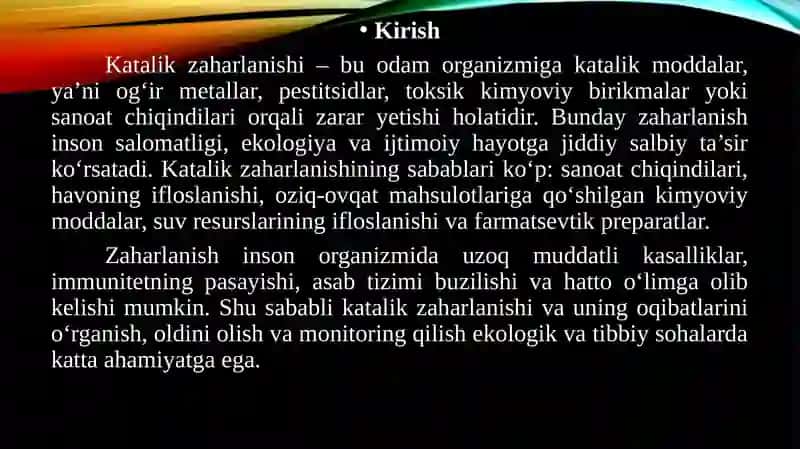 Katalik zaharlanish 3