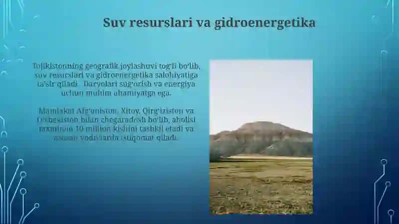 Tojikiston respublikasi geografik o'rni, chegaralari, aholisi, sanoati va qishloq xo'jaligi 3