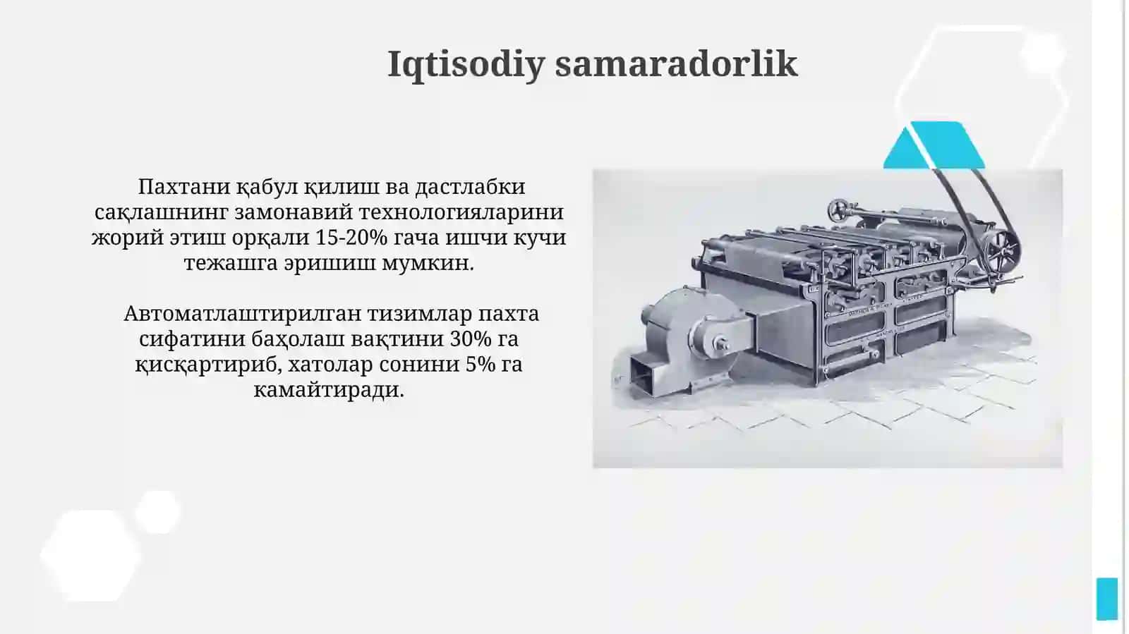 Chigitli paxtani qabul qilish va dastlabki saqlash texnologiyasi 3